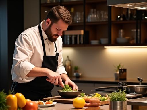 シェフがお客様のキッチンで調理している様子